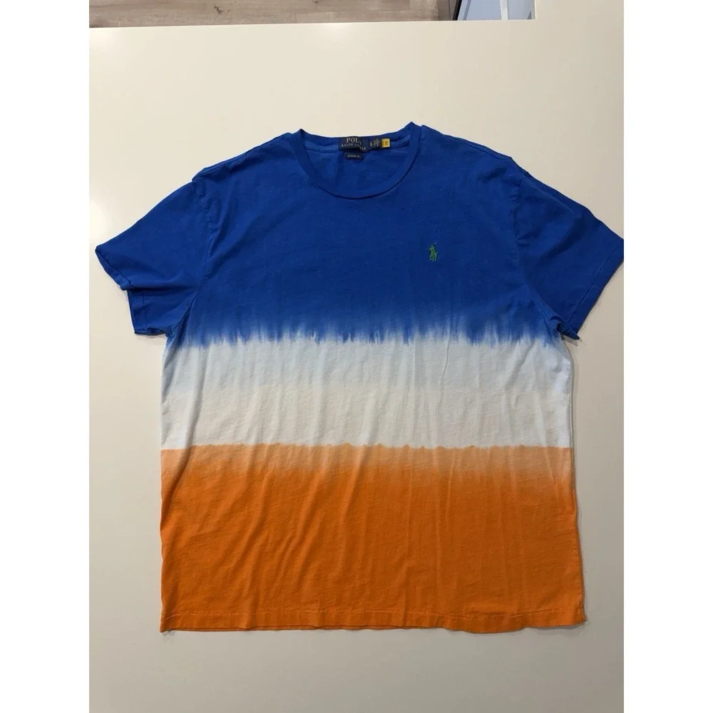 Polo Ralph Lauren Classic Fit Dip Dye T-Shirt Blue Orange Mens XL